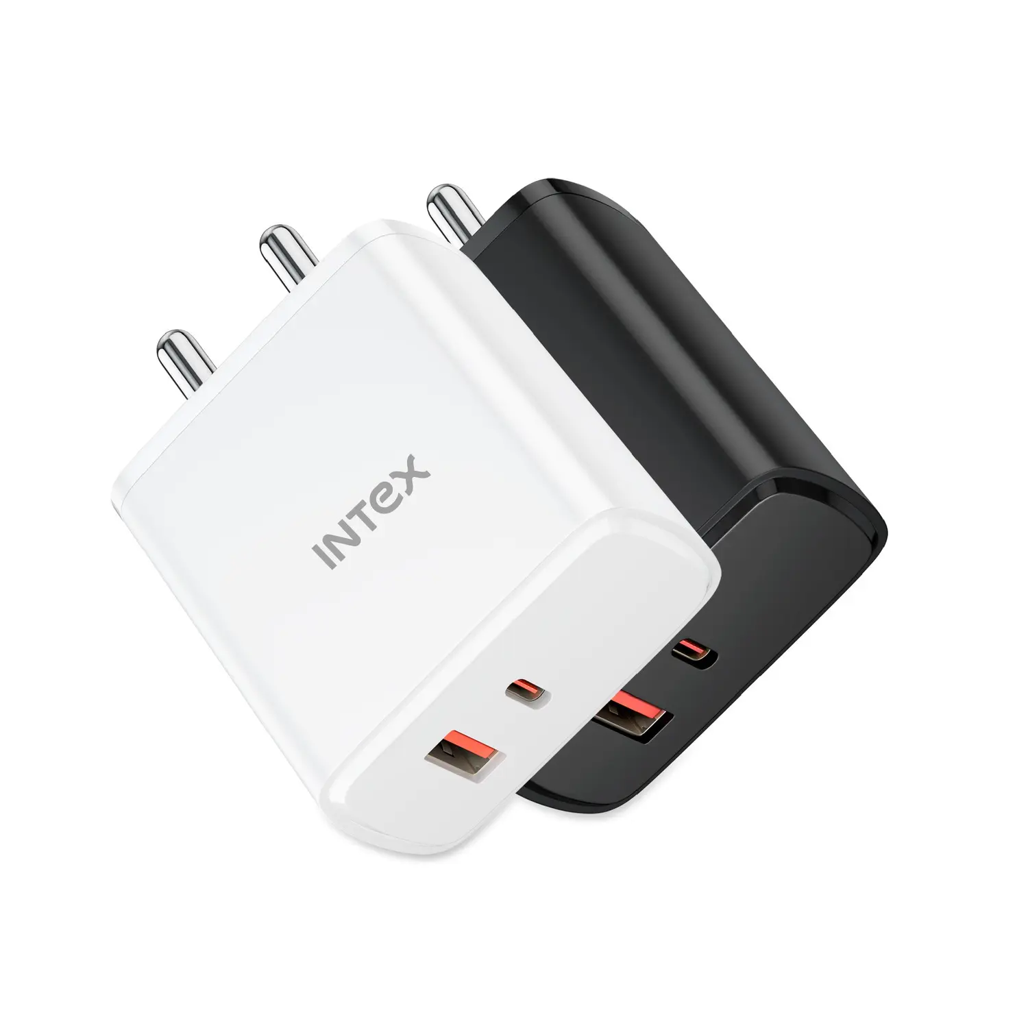 Intex Bolt Quick 65W QCPD Super Fast Charger with Dual Port Output - Black, White