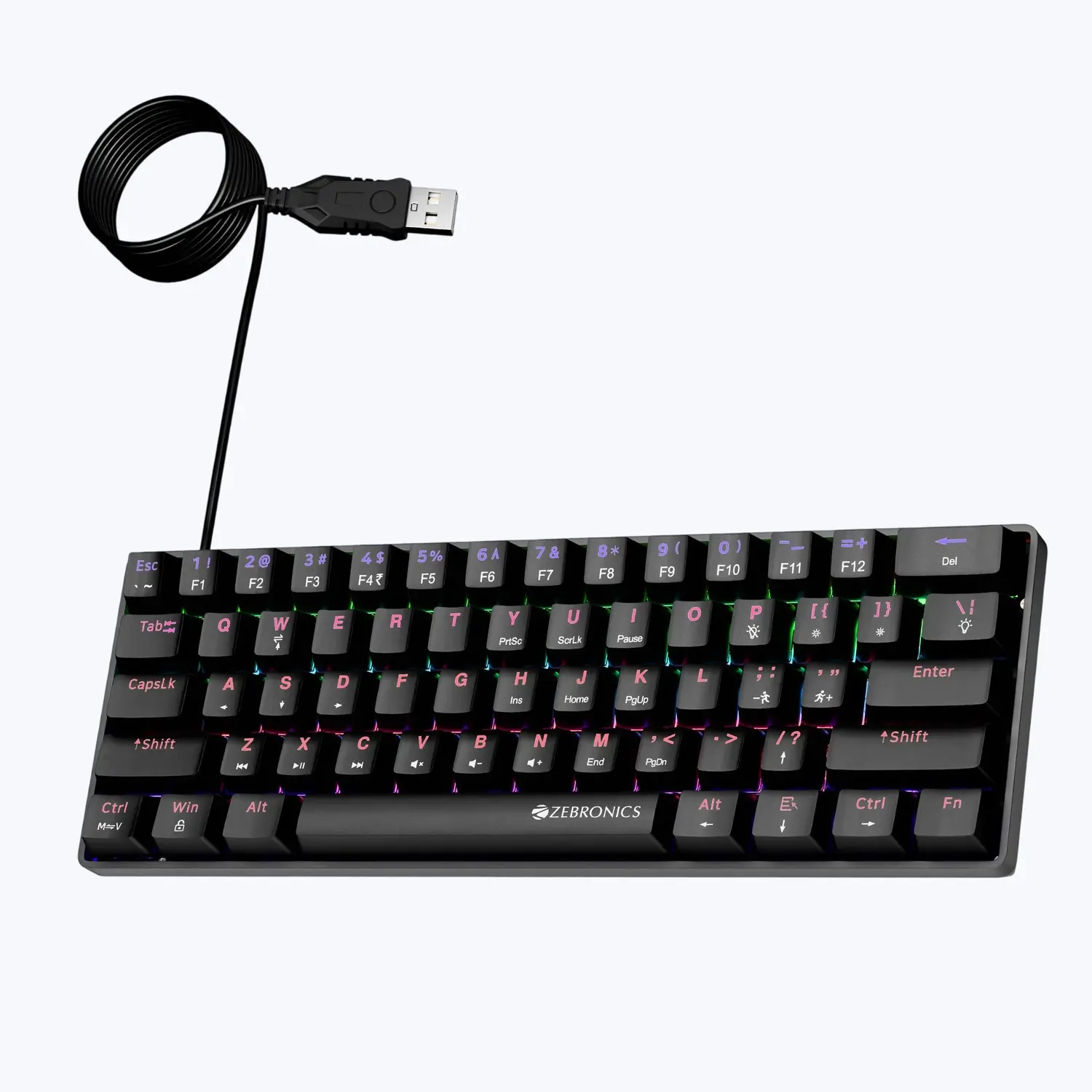 Zebronics MAX Ninja 61 — Mechanical Gaming Keyboard, Silent Red, RGB, multi-device wireless