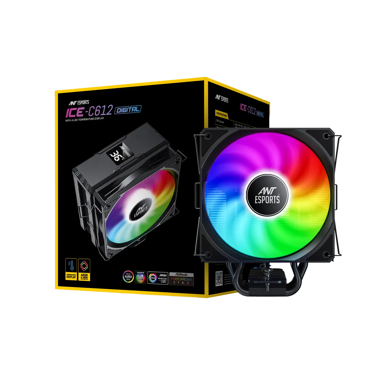 Ant Esports ICE-C612 Digital ARGB — Single-Tower CPU Air Cooler, ARGB