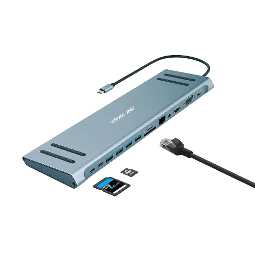 Ant Esports AEC1310 13-in-1 USB-C Docking Station — USB Type-C, HDMI + VGA + 2x USB 3.0 + 1x USB 2.0 + 2x USB-C + RJ-45 + SD/TF + 3.5mm
