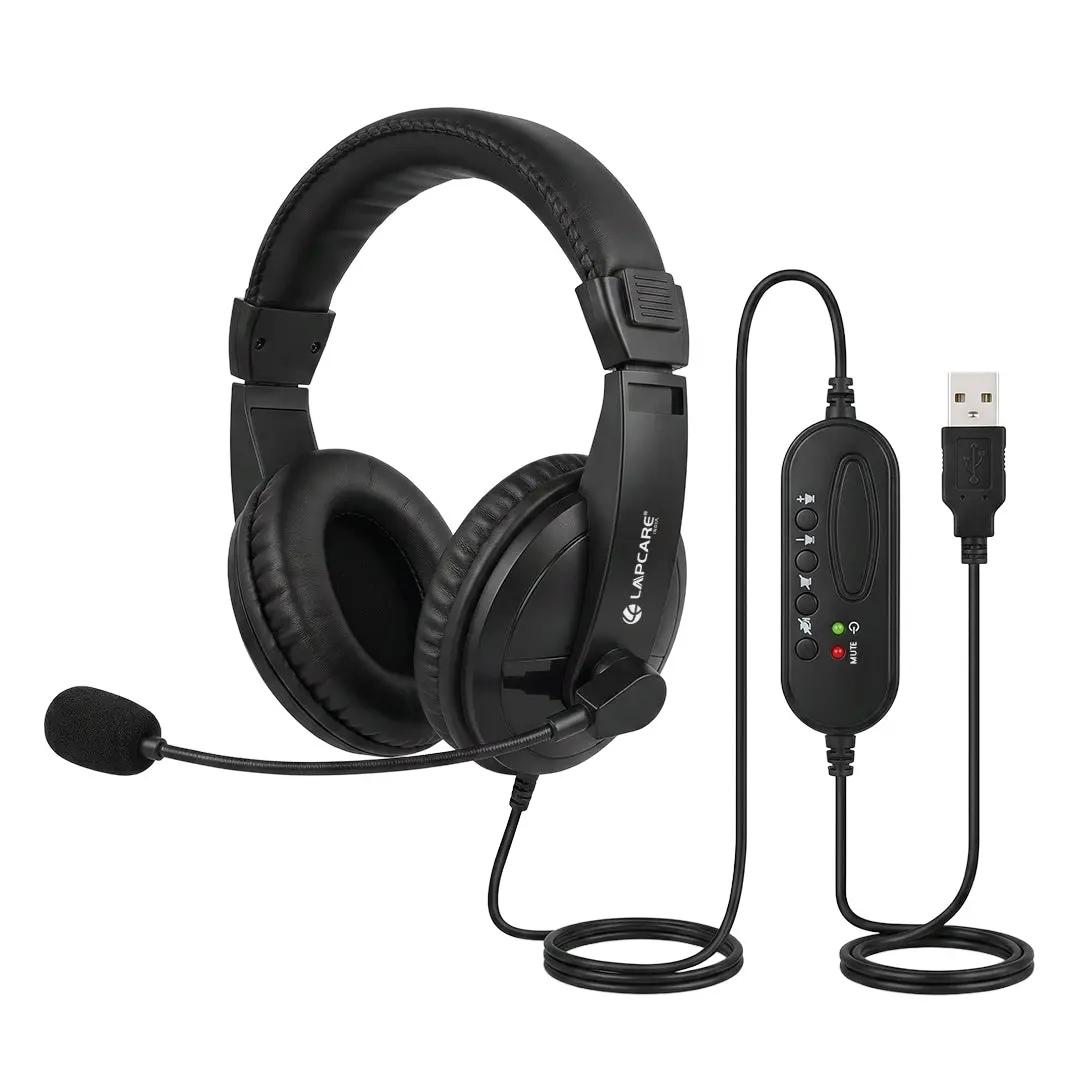 Lapcare LHP-400 USB Headset — Wired USB Office Headset, Fixed boom mic