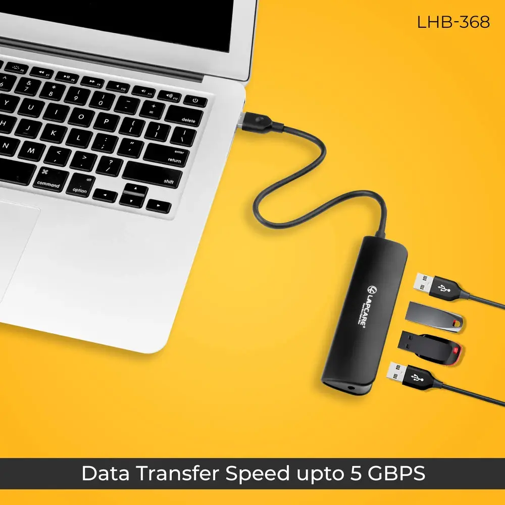 Lapcare 4-Port USB 3.0 Hub with Power Port & 30cm Cable (LHB-368) — 4x USB 3.0, 5 Gbps