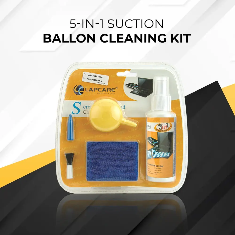 Lapcare 5-in-1 Screen Cleaning Kit (LOSPKT4923) — LOSPKT4923, Microfiber cloth + brush + suction-pump air blower + cleaning liquid + applicator (5-in-1)