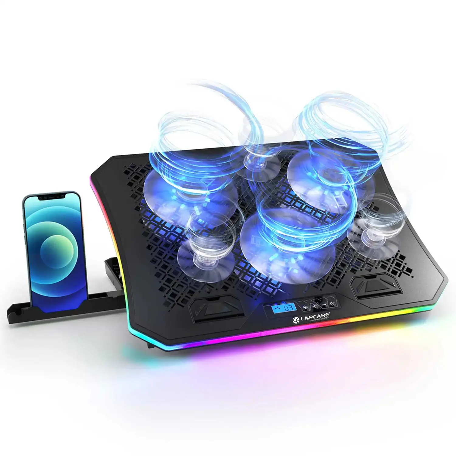 Lapcare Winner Pro 6-Fan RGB Cooling Pad (LCP-112) — LCP-112, 6 fans (3x 110mm @ 1000-1300 RPM + 3x 70mm @ 1800-2100 RPM)