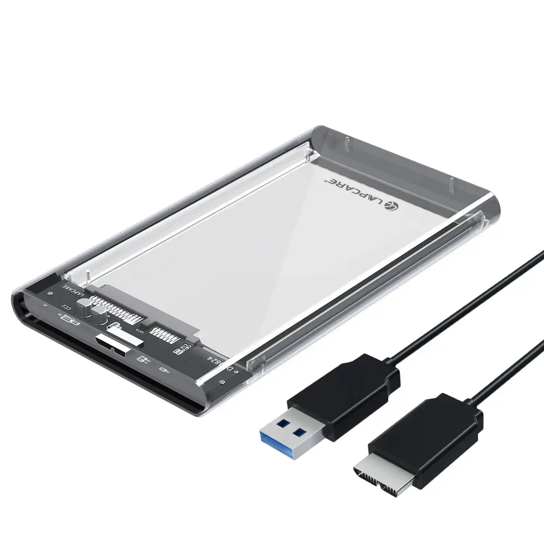 Lapcare Transparent 2.5" SATA SSD/HDD Enclosure (USB 3.0, 5Gbps) — 2.5-inch SATA SSD / HDD, USB 3.0 to SATA III