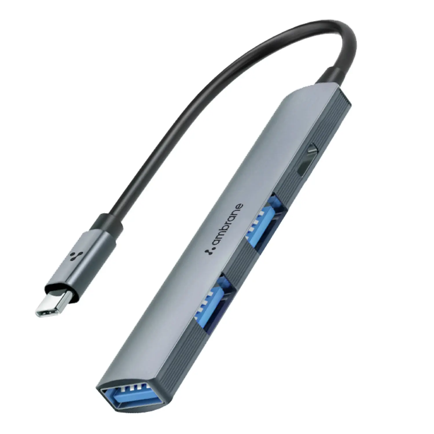 Ambrane E-Hub+ 4-in-1 Multiport USB Hub — USB 4-in-1 data hub, 3x USB-A + 1x USB-C (OTG)