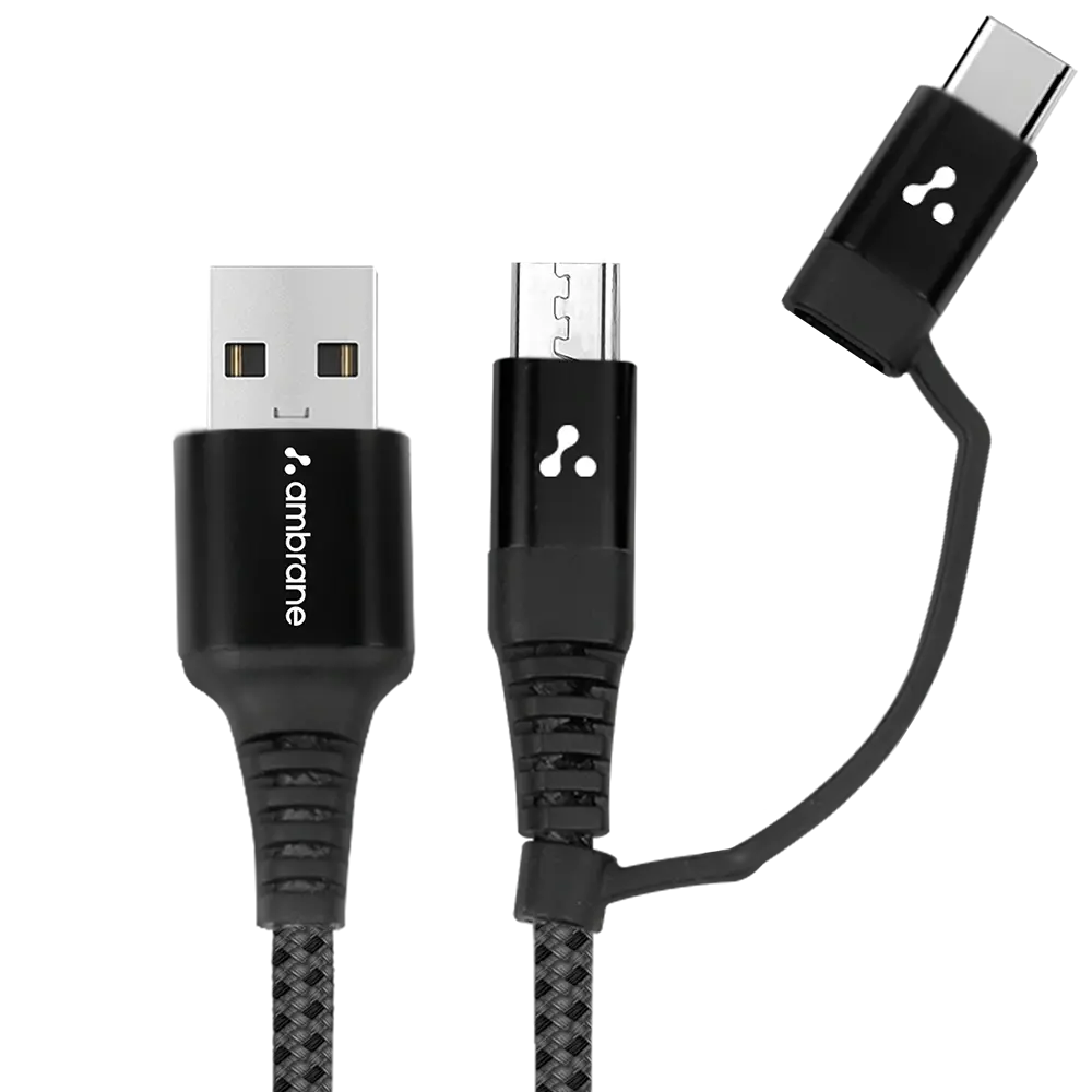 Ambrane 2-in-1 Type C & Micro USB Cable (ABDC-10)