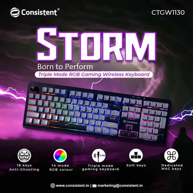 Consistent STORM (CTGK1130) — Wireless Keyboard, RGB, multi-device wireless