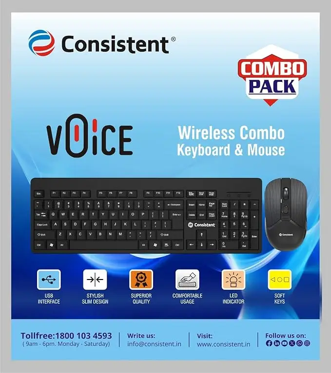 Consistent Voice (CMW401) — Wireless Keyboard + Mouse Combo, 2.4 GHz wireless