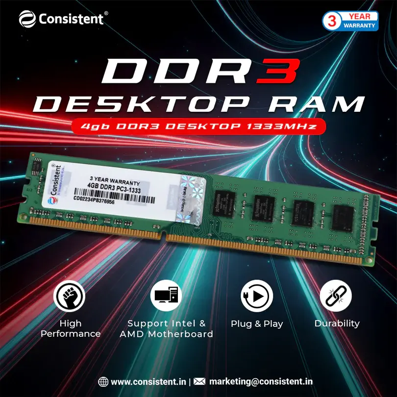Consistent DDR3 4 GB (1 × 4 GB) 1333 MT/s CL9 Green Desktop Memory Module