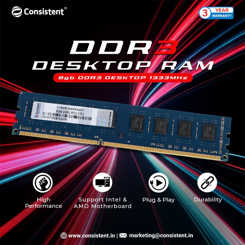 Consistent DDR3 8 GB (1 × 8 GB) 1333 MT/s CL9 Green Desktop Memory Module