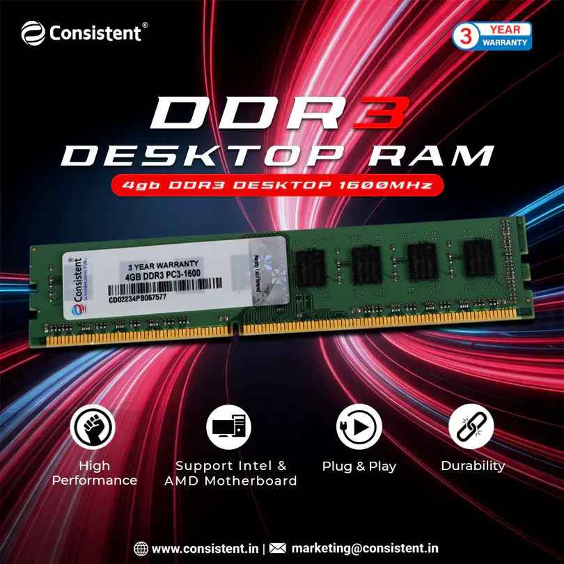 Consistent DDR3 4 GB (1 × 4 GB) 1600 MT/s CL11 Green Desktop Memory Module