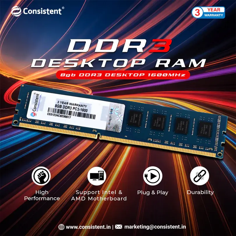 Consistent DDR3 8 GB (1 × 8 GB) 1600 MT/s CL11 Green Desktop Memory Module