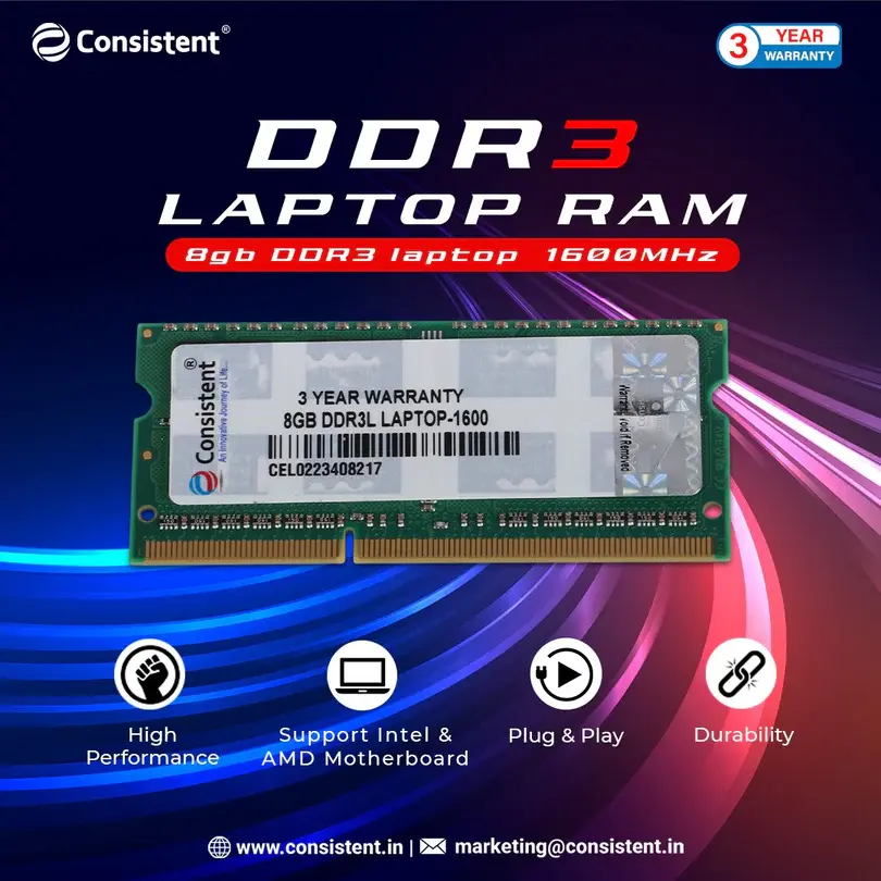 Consistent DDR3 8 GB (1 × 8 GB) 1600 MT/s CL11 Green Laptop Memory Module (SO-DIMM)