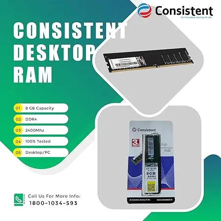 Consistent DDR4 8 GB (1 × 8 GB) 2400 MT/s CL17 Green Desktop Memory Module