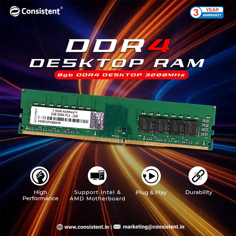 Consistent DDR4 8 GB (1 × 8 GB) 3200 MT/s CL22 Green Desktop Memory Module