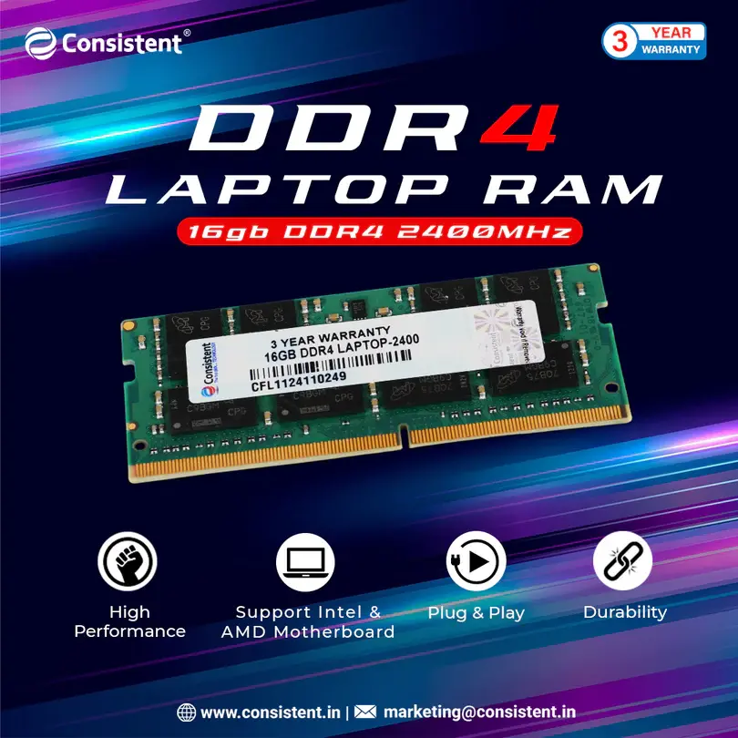 Consistent DDR4 16 GB (1 × 16 GB) 2400 MT/s CL17 Green Laptop Memory Module (SO-DIMM)