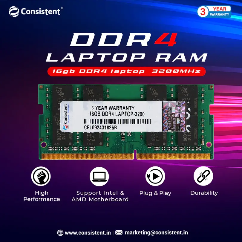 Consistent DDR4 16 GB (1 × 16 GB) 3200 MT/s CL22 Green Laptop Memory Module (SO-DIMM)