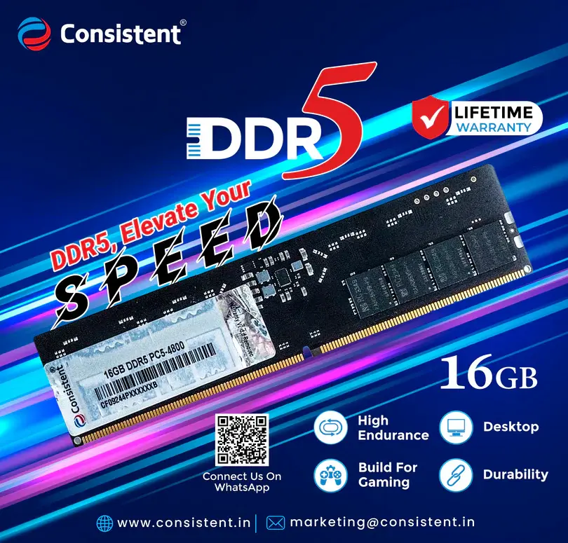 Consistent DDR5 16 GB (1 × 16 GB) 4800 MT/s CL40 Green Desktop Memory Module