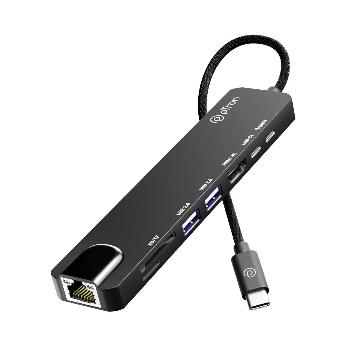 pTron Nexo 8-in-1 Type-C to HDMI USB Hub (4K@30Hz, Ethernet, 100W PD) (B0FCZ1WJHS)