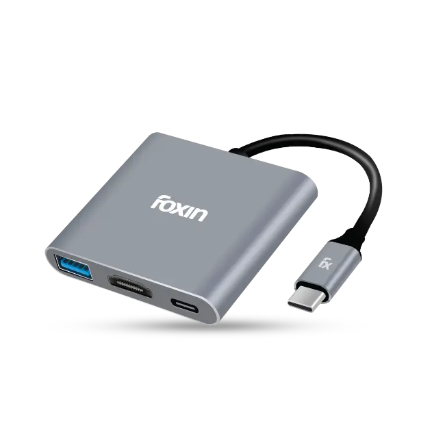 Foxin C-HUB 3 3-in-1 USB-C to HDMI Adapter — USB-C (Type-C), HDMI + USB 3.0 + USB-C PD