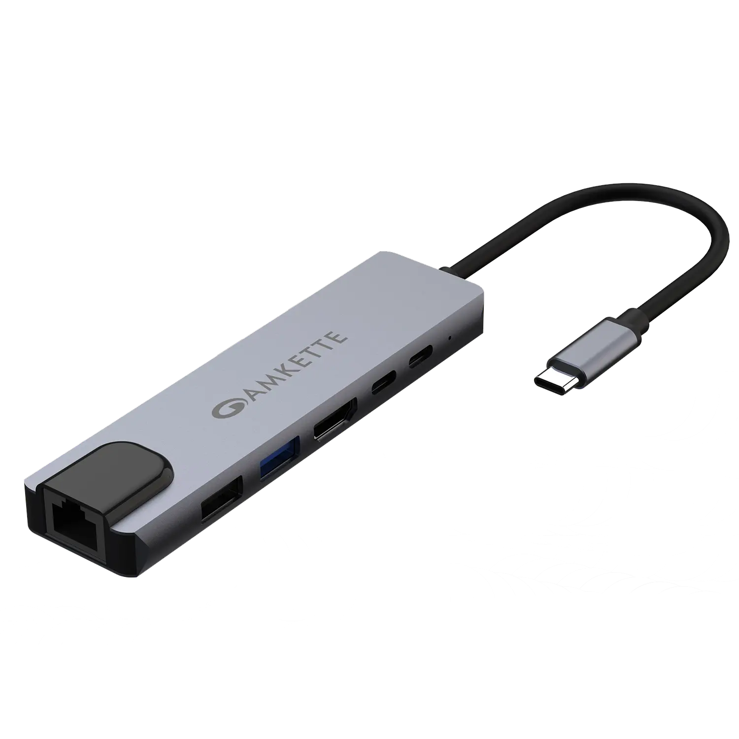 Amkette Type C 6-in-1 Ethernet USB Hub — 6-in-1 USB-C multiport hub with Ethernet, USB-C