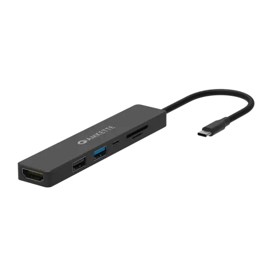 Amkette Type C 6-in-1 Multiport Hub — 6-in-1 USB-C multiport hub, USB-C