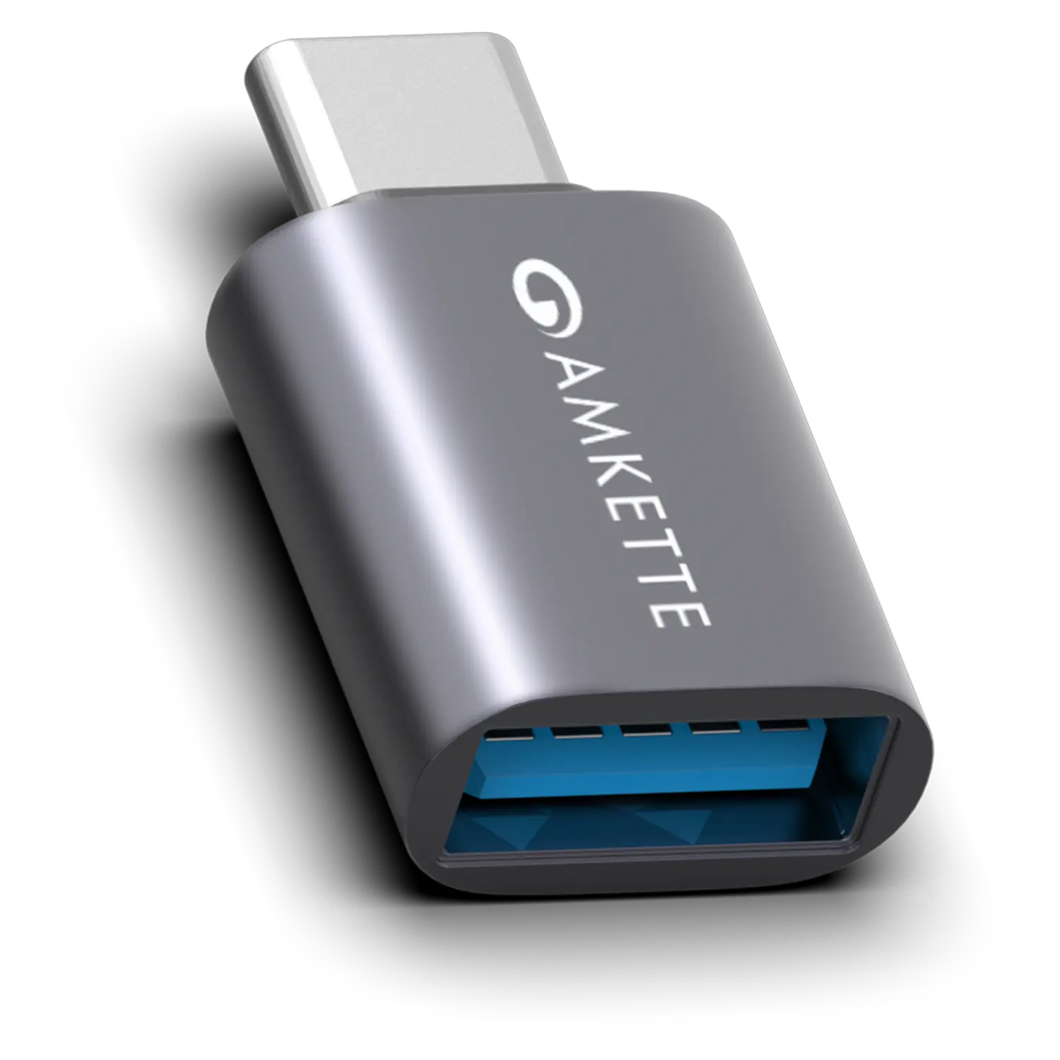 Amkette USB 3.0 Type-C Male to USB-A Female OTG Adapter — USB-C (male) to USB-A (female) OTG adapter, USB 3.0, up to 5Gbps