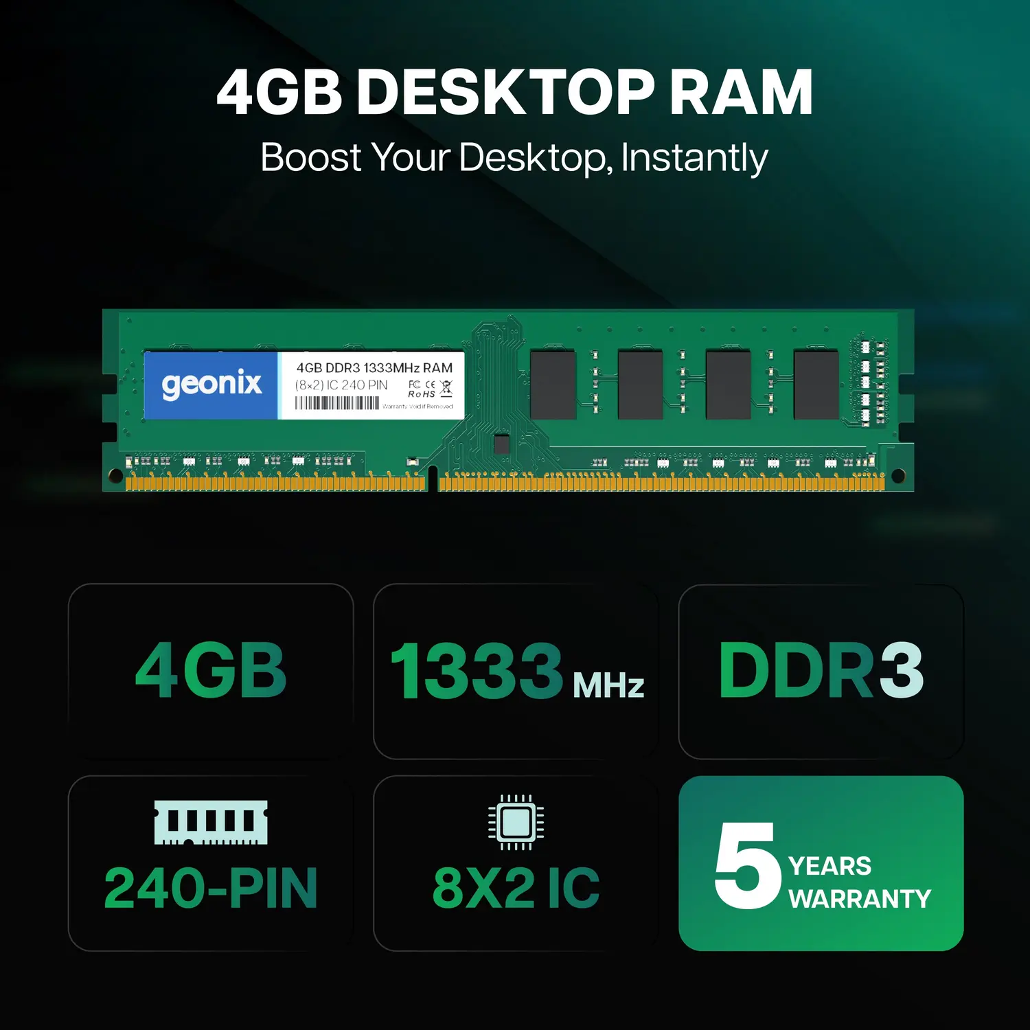 Geonix DDR3 4 GB (1 × 4 GB) 1333 MT/s CL9 Green Laptop Memory Module (SO-DIMM)