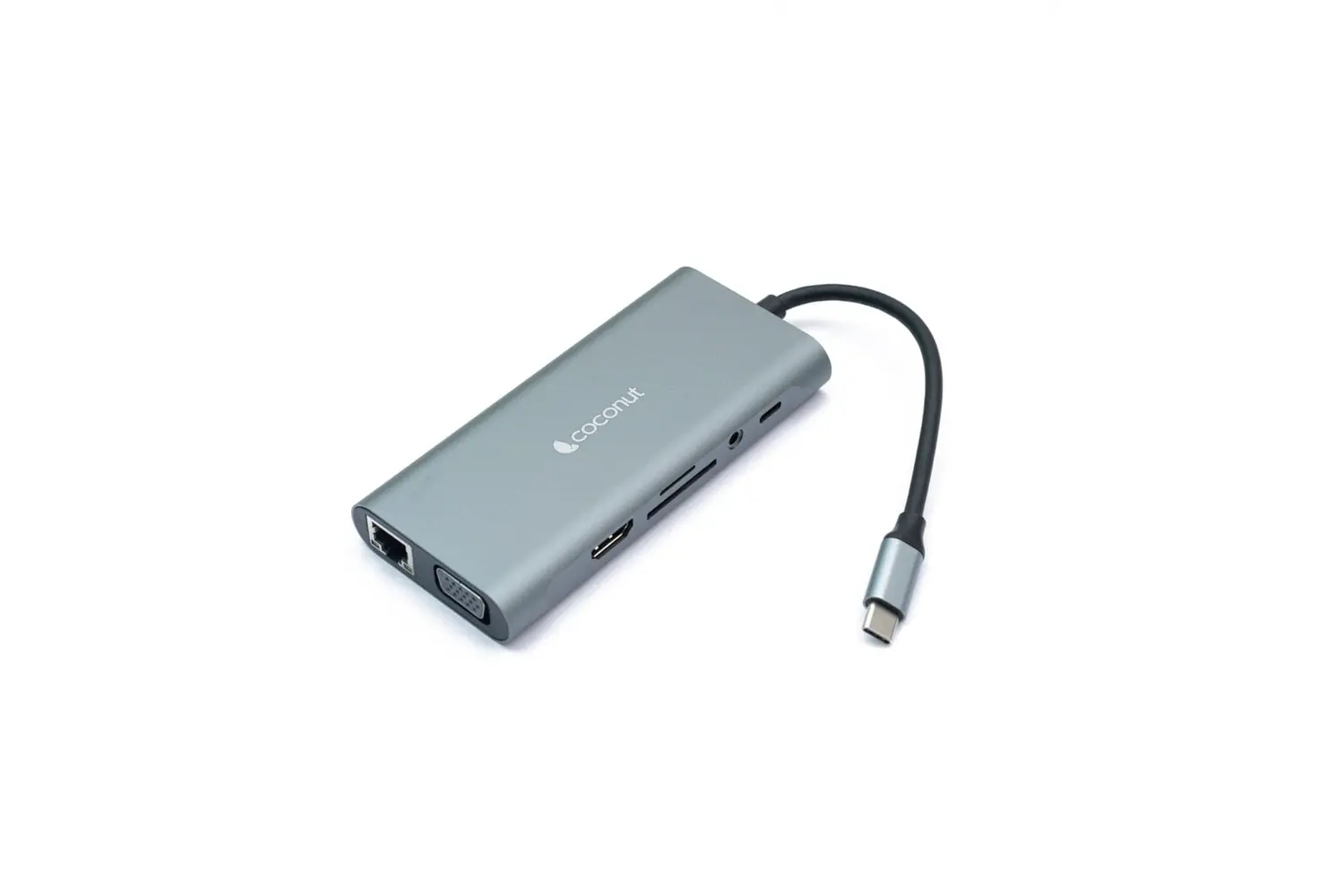 Coconut 11-in-1 Dock A (Dual-display USB-C docking station) — USB-C, 4x USB 3.0 + SD + TF + 4K HDMI + VGA + USB-C PD + RJ45 LAN + 3.5mm audio