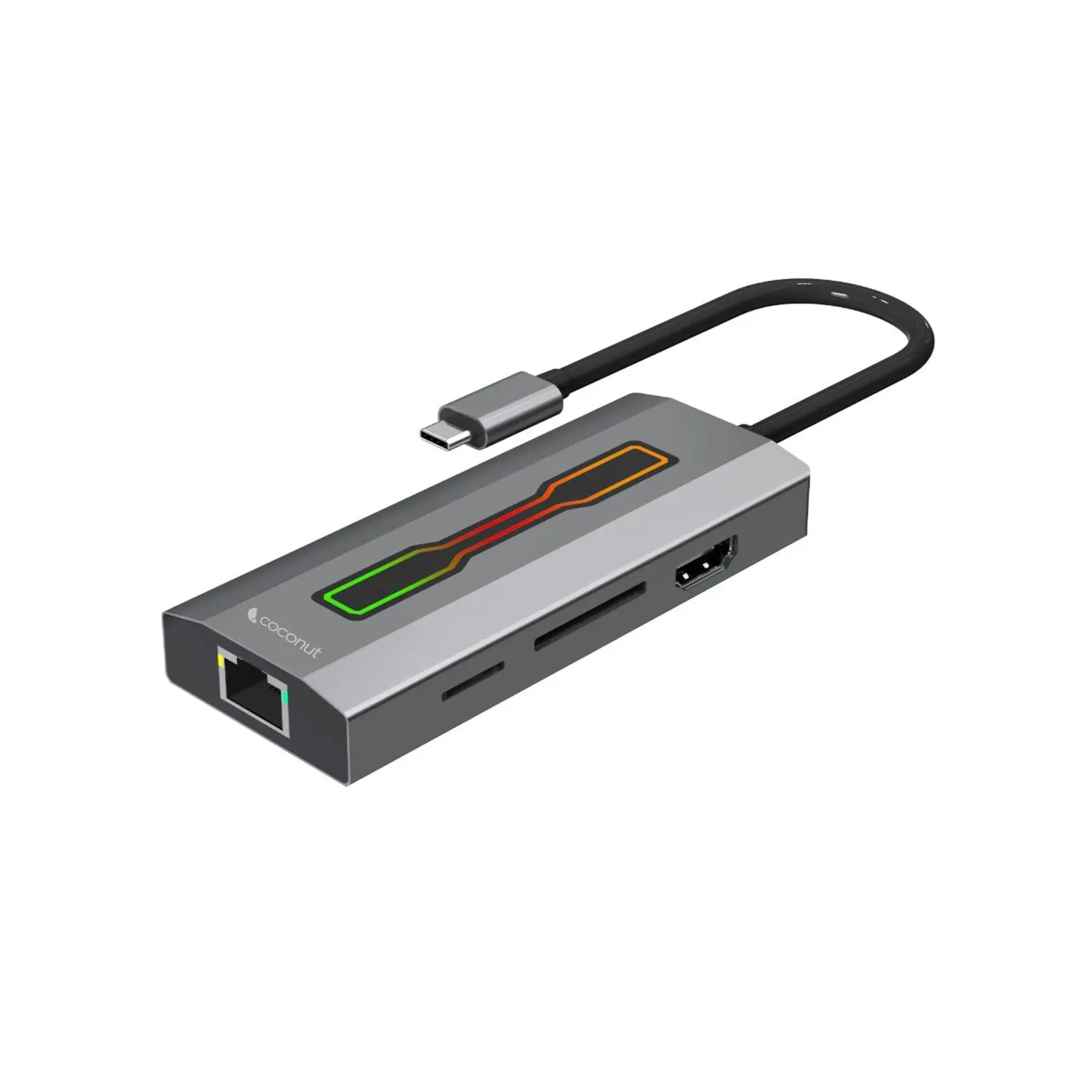 Coconut 7-in-1 Dock C RGB (Type-C to 4K HDMI + Ethernet + USB 3.0) — USB-C, 4K HDMI + RJ45 Ethernet + USB-A 3.0 + USB-C PD (7 functions)