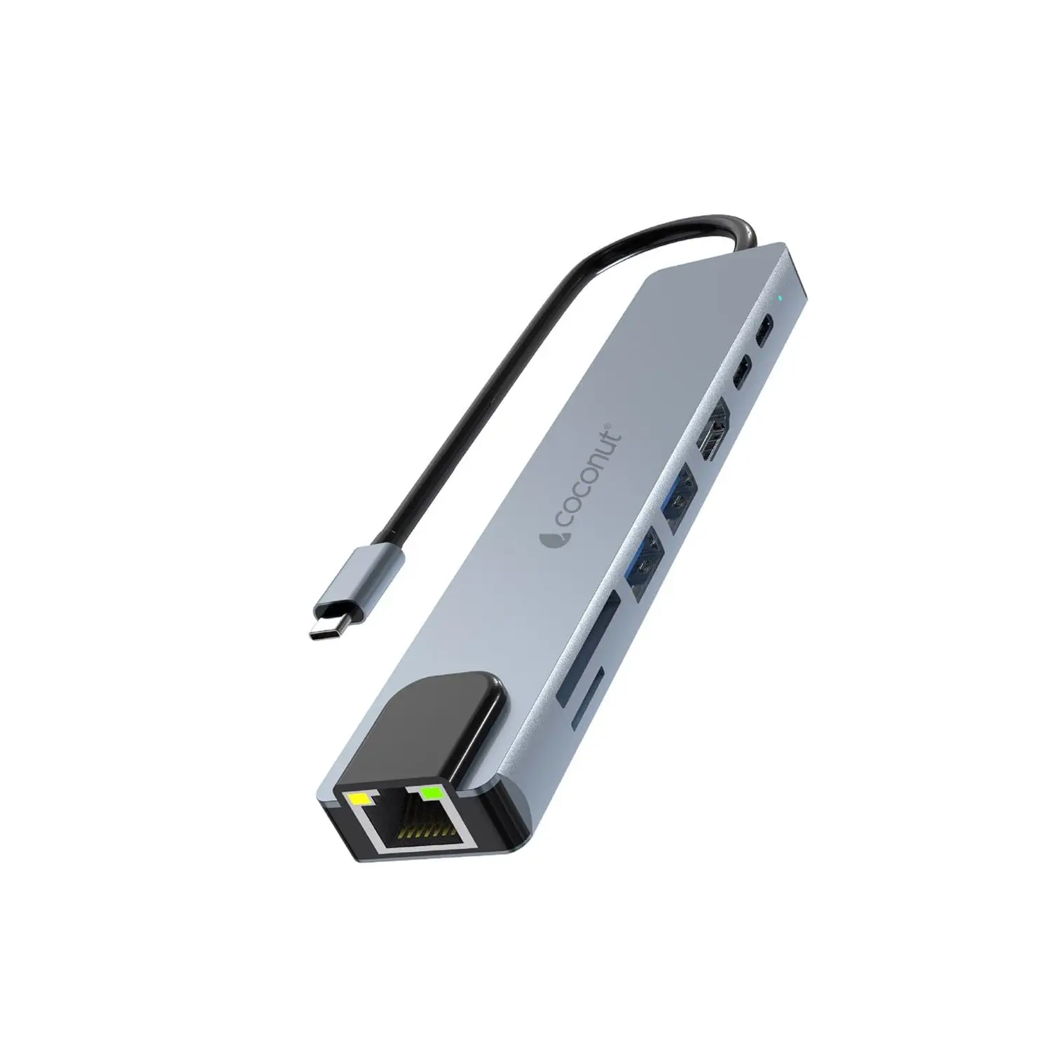 Coconut 8-in-1 USB-C Hub Dock (4K HDMI + Ethernet + USB 3.0 + PD + SD/TF) — USB-C, 4K HDMI + RJ45 Gigabit + USB-A 3.0 x multiple + USB-C PD + SD/TF