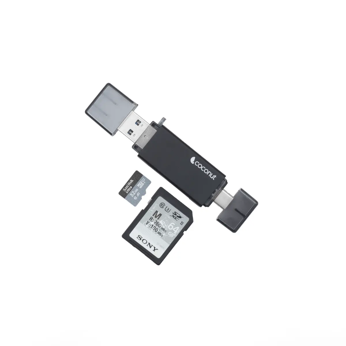 Coconut CR12 USB-C 3.1 / USB-A Card Reader (SD + TF) — SD + microSD/TF (SDXC/SDHC), USB-C 3.1 + USB-A