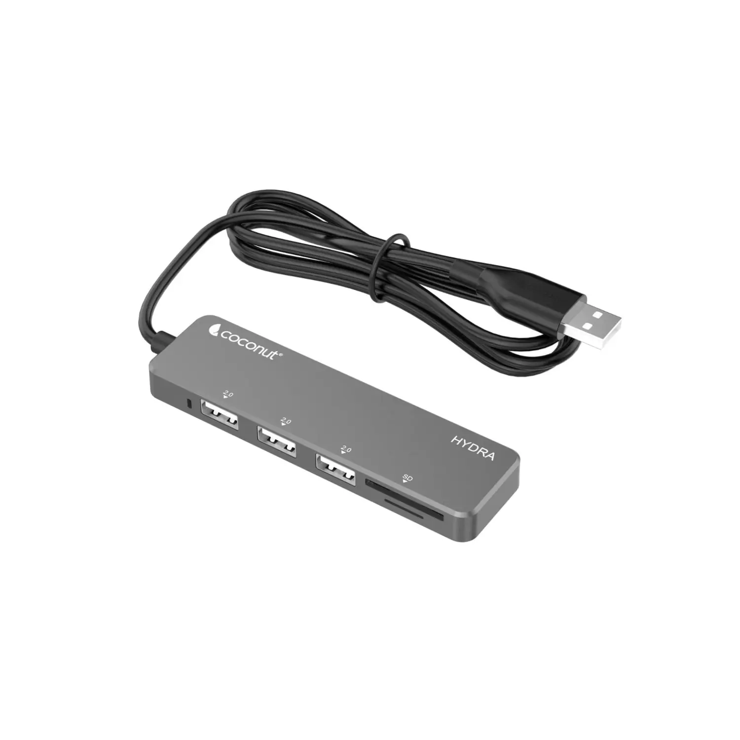 Coconut UH24 Hydra USB 2.0 Hub + SD/TF Card Reader — 3x USB-A 2.0 + SD + microSD/TF reader, 1 m attached lead