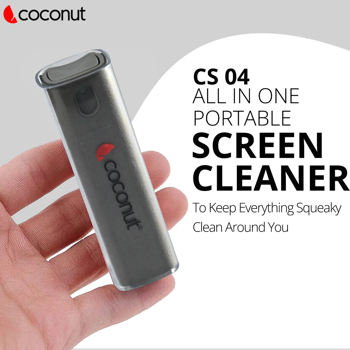 Coconut CS04 All-In-One Portable Screen Cleaner — Portable screen cleaner, All-in-one (integrated spray & wipe)