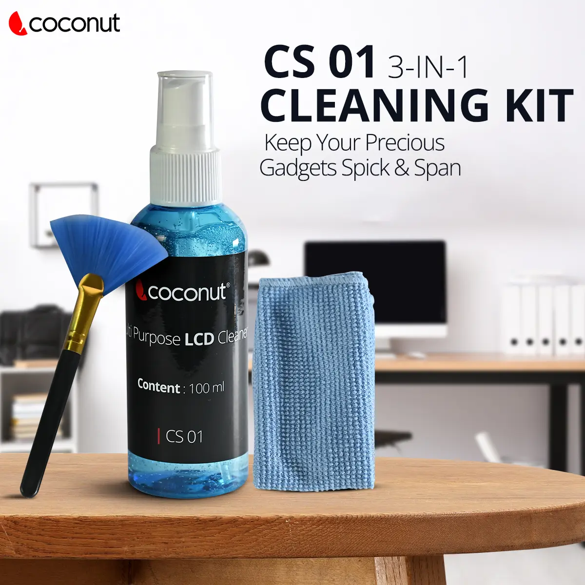 Coconut CS01 3-in-1 Cleaning Kit — Screen/device cleaning kit, 3-in-1