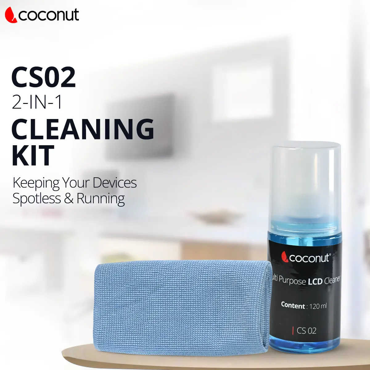 Coconut CS02 2-in-1 Cleaning Kit — Screen/device cleaning kit, 2-in-1
