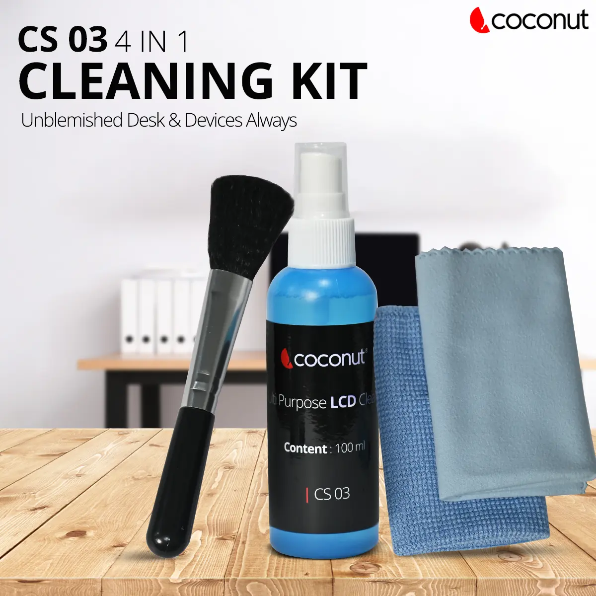 Coconut CS03 4-in-1 Cleaning Kit — Screen/device cleaning kit, 4-in-1