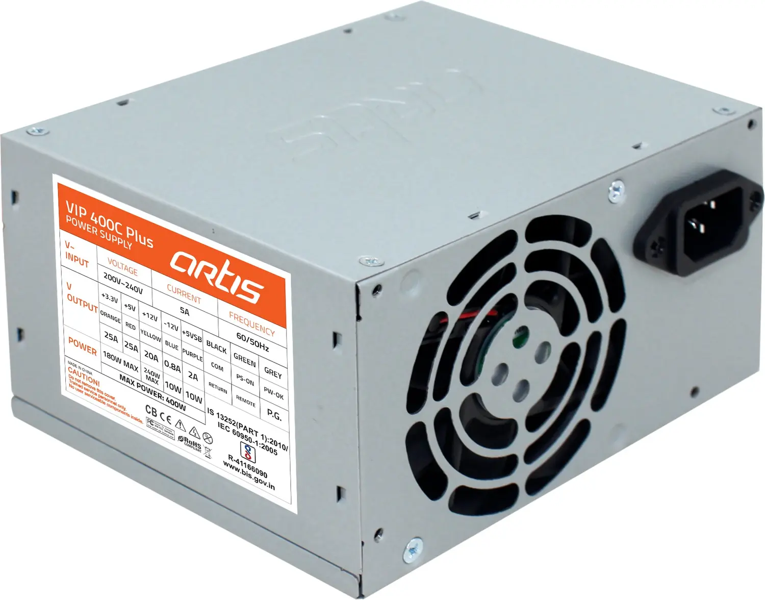 Artis VIP 400C Plus 400W — Uncertified Non-Modular Power Supply (Silver)