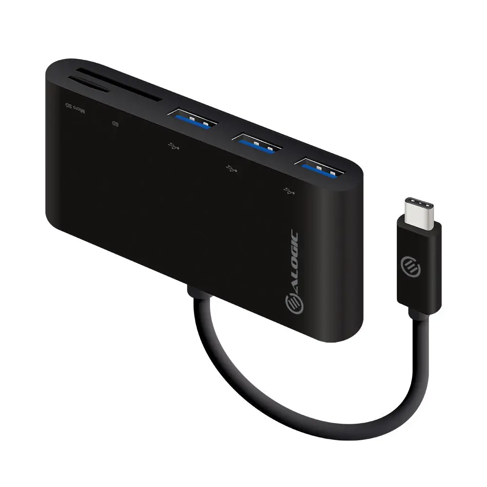 Alogic USB-C MultiPort Adapter with Card Reader / 3 x USB 3.0 Hub — USB-C, SD + microSD