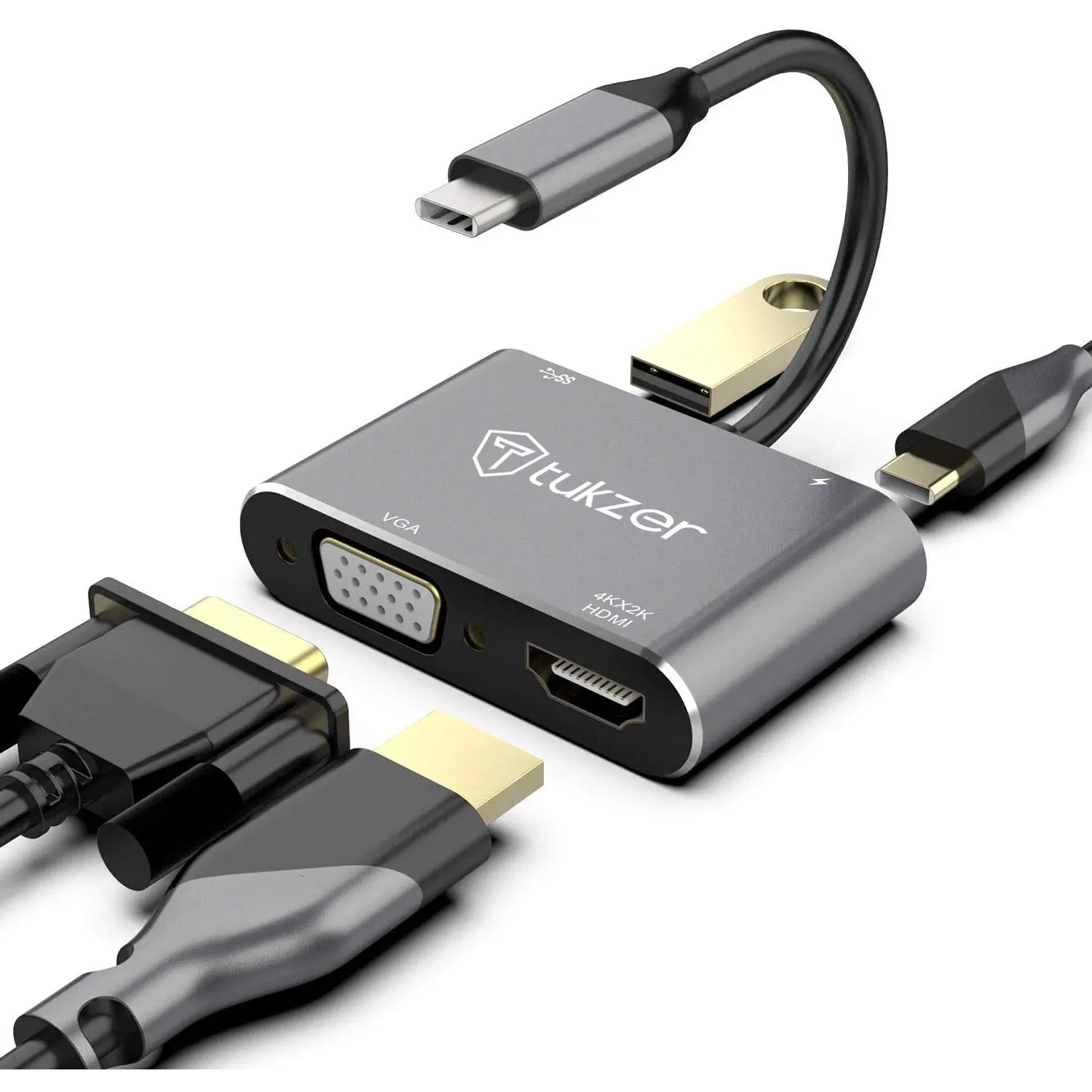 Tukzer USB Type-C 4-in-1 Hub (TZ-Q10) - HDMI + VGA + USB 3.0 + PD — TZ-Q10, USB-C