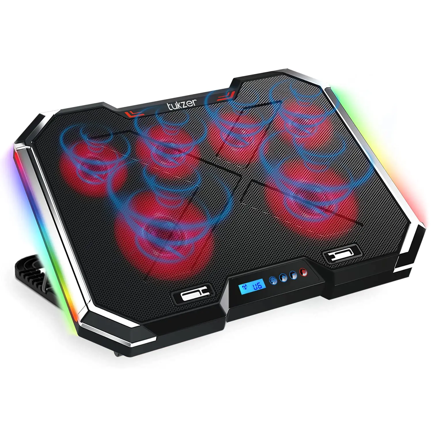 Tukzer TZ-CP4 RGB Laptop Cooling Pad (6-Fan, Touch) — 6 (operate together or in two banks of 3), ~73 CFM (per listing)