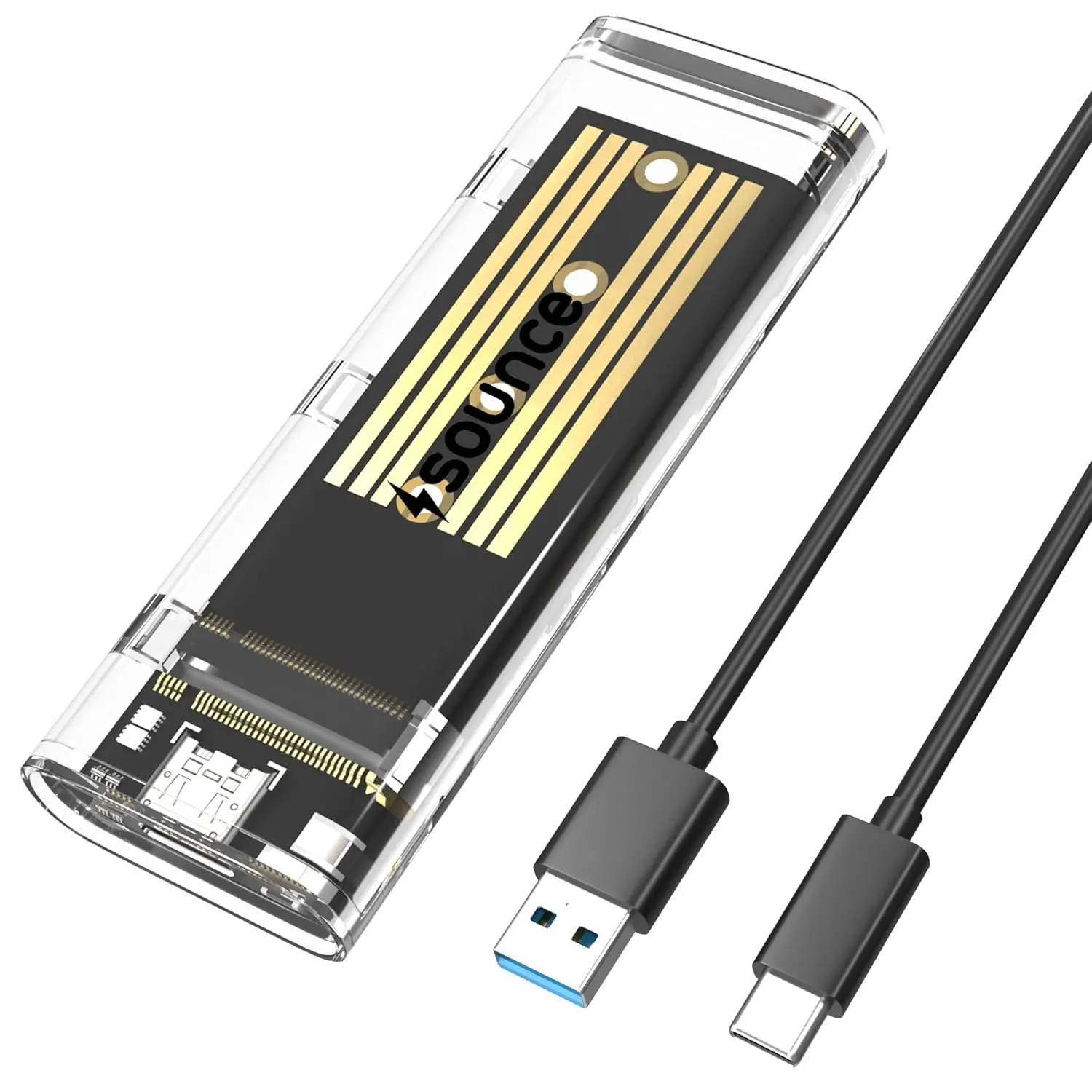 Sounce Transparent M.2 NVMe SSD Enclosure (USB 3.2 Gen 2, 10Gbps) — M.2 NVMe USB enclosure, USB 3.2 Gen 2