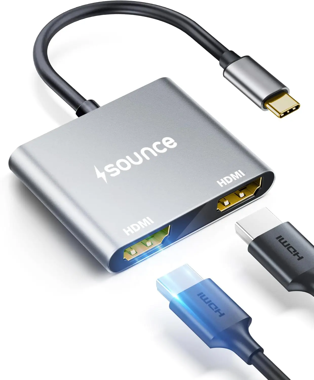 Sounce Type-C to Dual HDMI Adapter / Splitter (4K@60Hz) — USB-C to dual-HDMI adapter, 4K@60Hz
