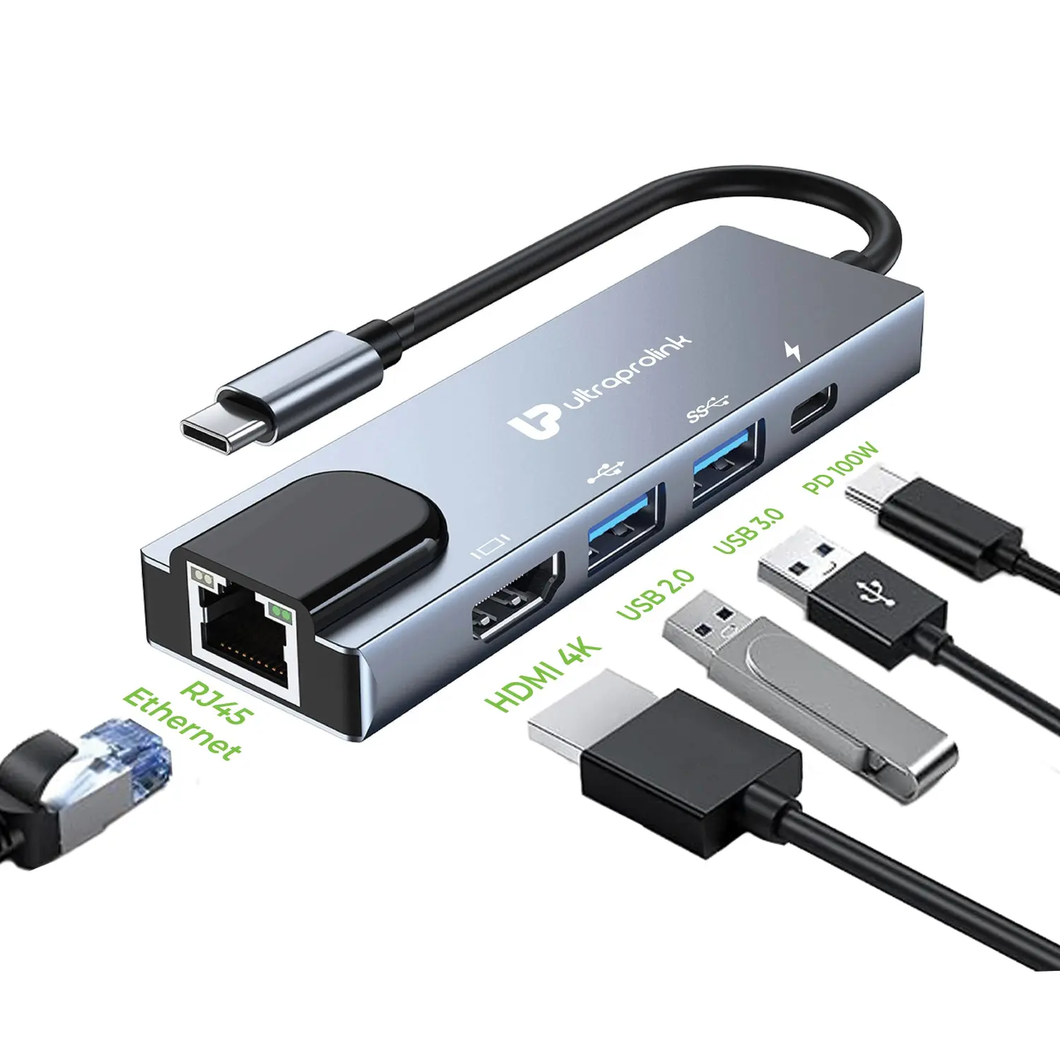 UltraProlink Smart Hub 5 USB Type-C 5-in-1 Docking Station UL1207 — USB-C 3.1, 5-in-1 (HDMI + 2x USB-A + PD + SD)