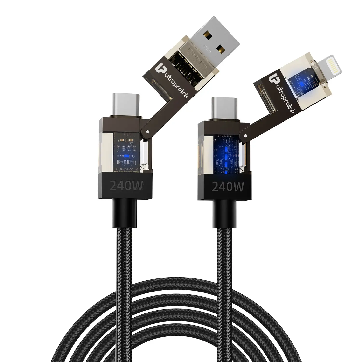 UltraProlink QuadLink 240W 4-in-1 USB-C Cable UL1237 — USB-C 4-in-1 multi-connector, 240W PD
