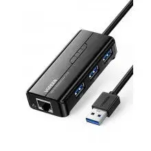 UGREEN USB 3.0 to Gigabit Ethernet Adapter with 3-Port USB Hub — 1x RJ45 + 3x USB 3.0, 1000 Mbps (Gigabit)