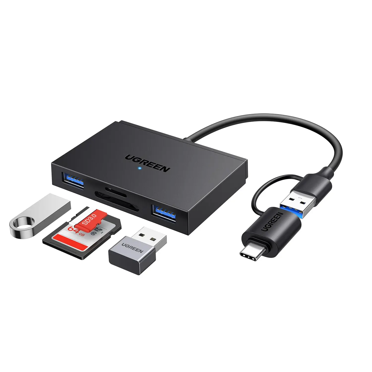 UGREEN 4-in-1 Memory Card Reader USB-C / USB 3.0 Dual Connector OTG (45167)