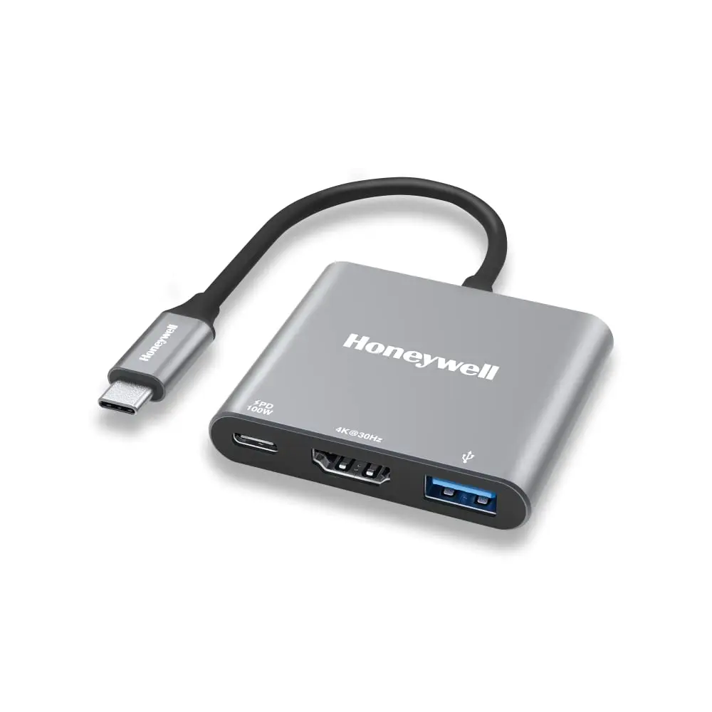 Honeywell 3-in-1 Type C to HDMI Adapter (PD 100W + USB 3.0) — USB-C to HDMI + USB 3.0 + USB-C PD, 4K@30/60Hz HDMI