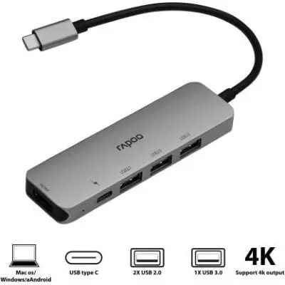 Rapoo XD100C USB-C Hub — USB-C multi-function hub, USB-A 3.0 + USB-A 2.0 + USB Type-C